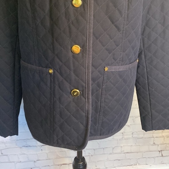 Jones New York Quilted equestrian Navy Jacket Elbow Pads Corduroy Collar Sz S - Picture 4 of 16